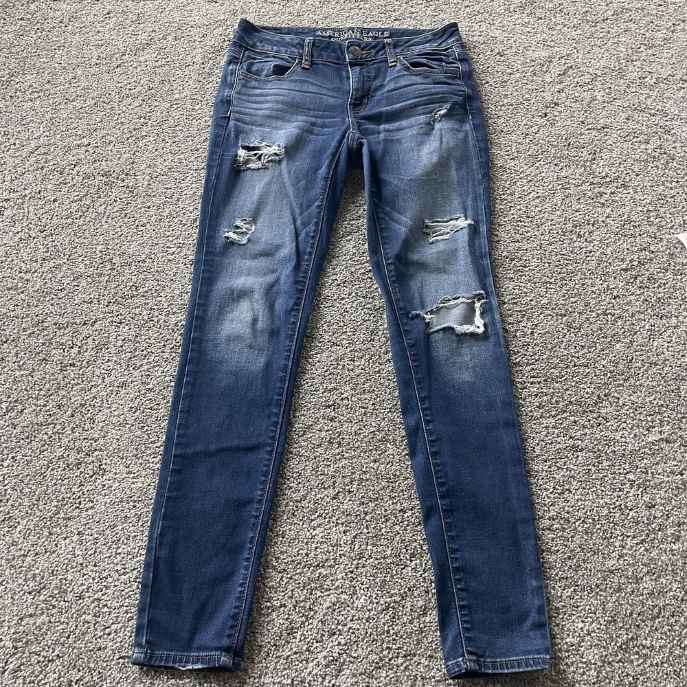 American Eagle Outfitters Jegging Jeans Womens 4 Med Wash Distressed Stretch